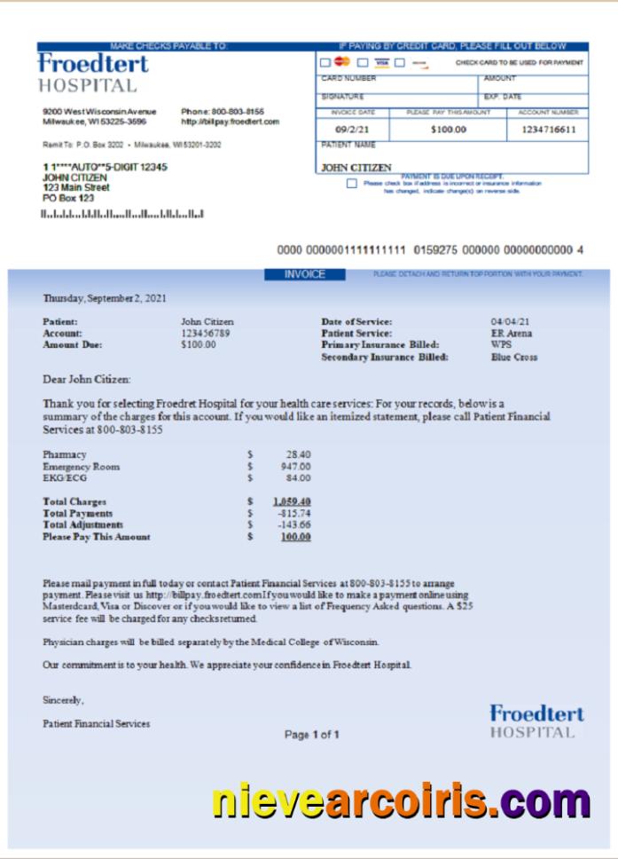 USA Froedtert Hospital invoice